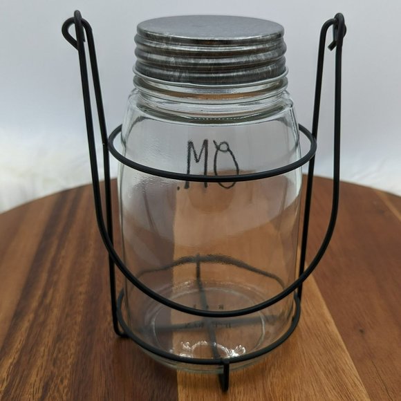 Rae Dunn Black Glass Om Hanging Jar Lantern Holder Candle Wire Light Home Decor - Picture 4 of 12
